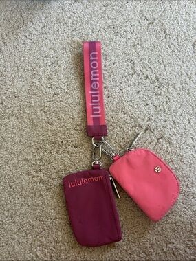lululemon athletica pink and burgundy wristlet keychain set